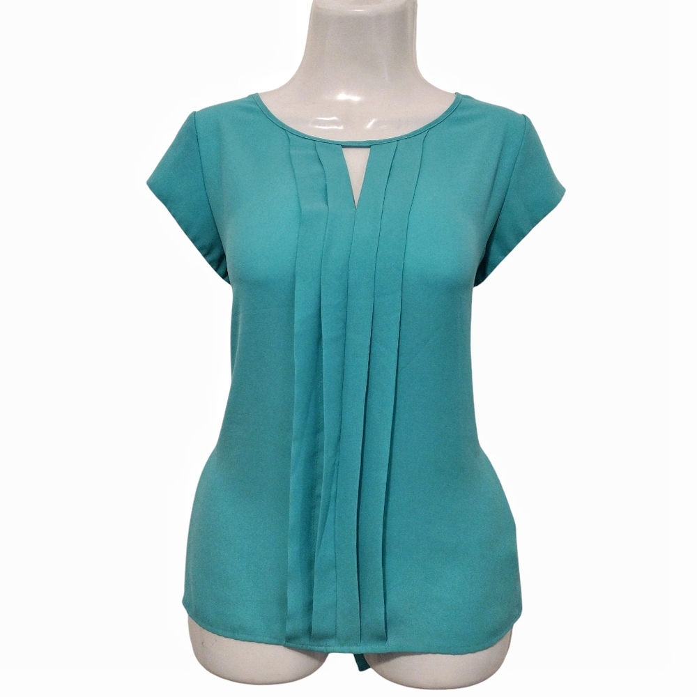 Express Teal Pintuck Cap Sleeve Blouse